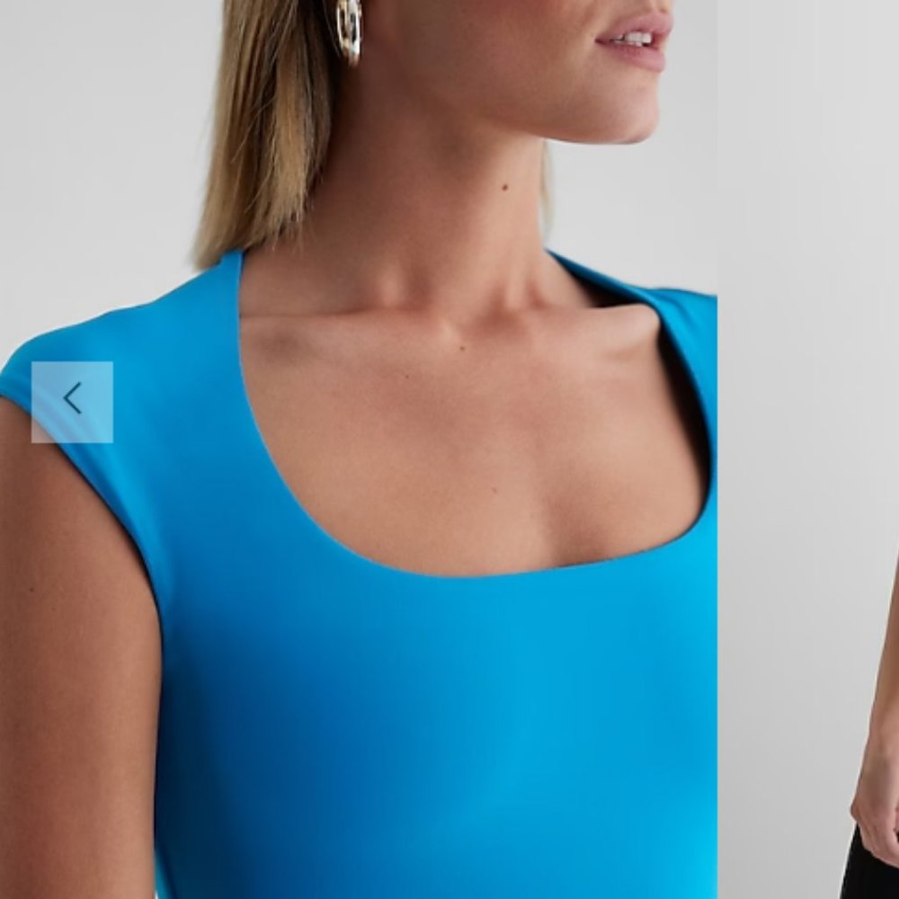 NWT Body Contour High Compression Scoop Neck Cap Sleeve Thong Bodysuit Blue Med